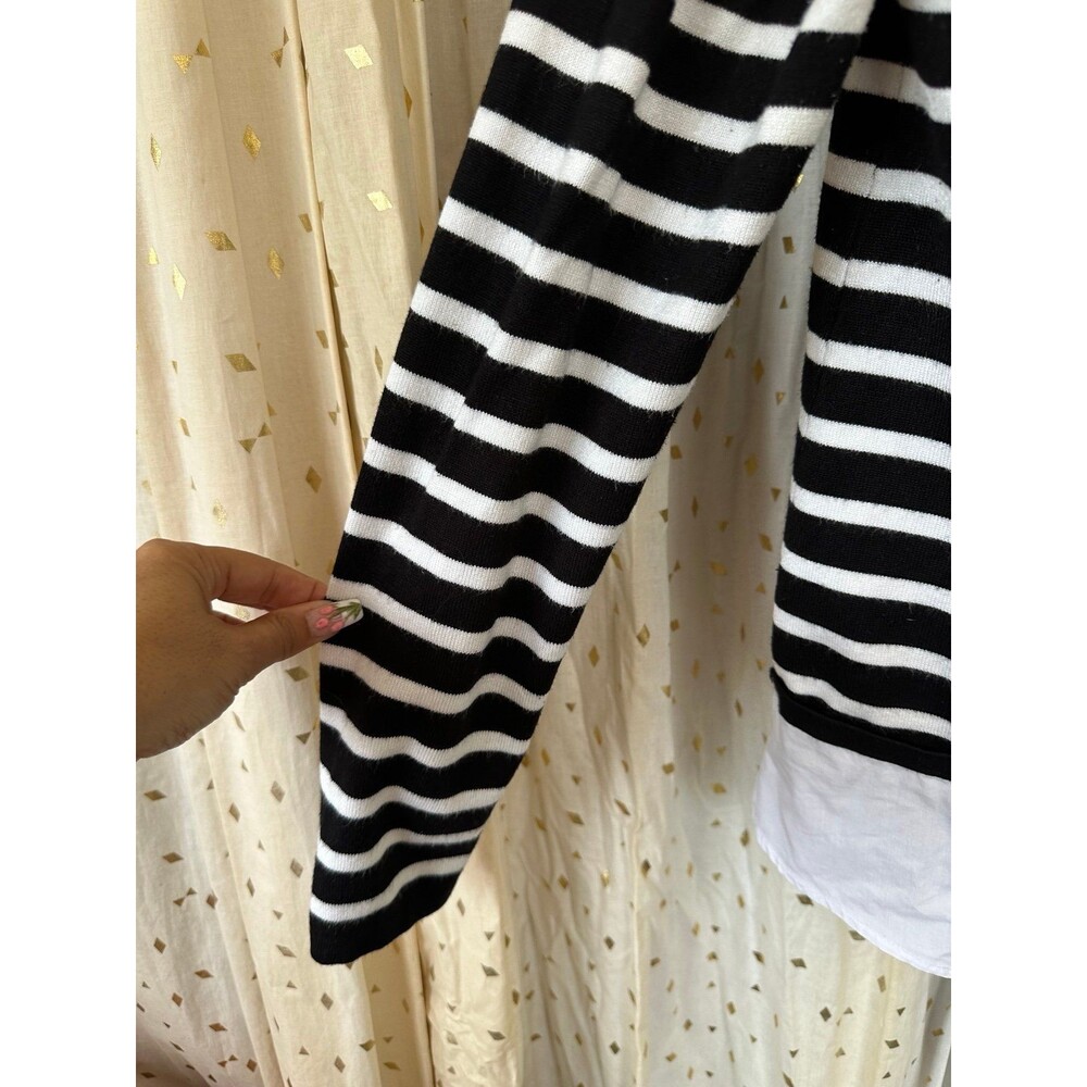 Cable & Gauge Stripe Pullover Ribbed Sweater Attached Layered Collared Shirt S - Picture 2 of 6